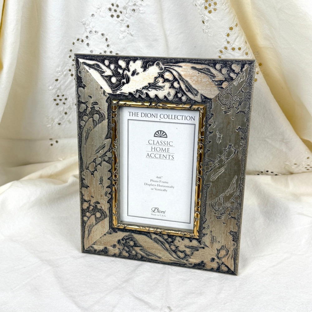 Ornate Botanical Photo Frame Silver Gold Oak Leaf Floral Whimsigoth Victorian